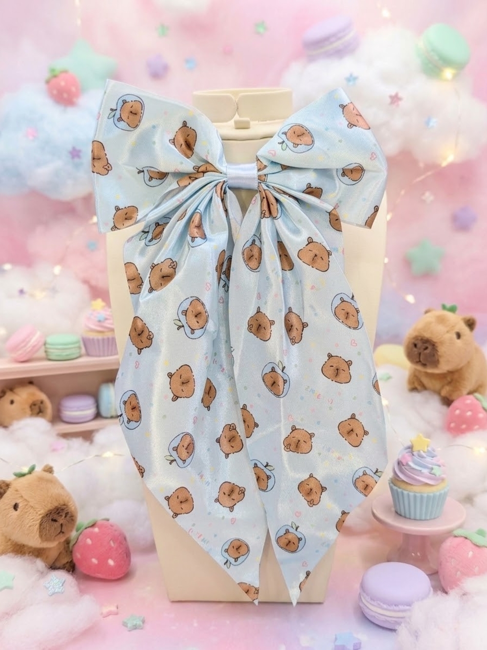 Large Light Blue Long Tailed Capybara Satiny Style Hairbow